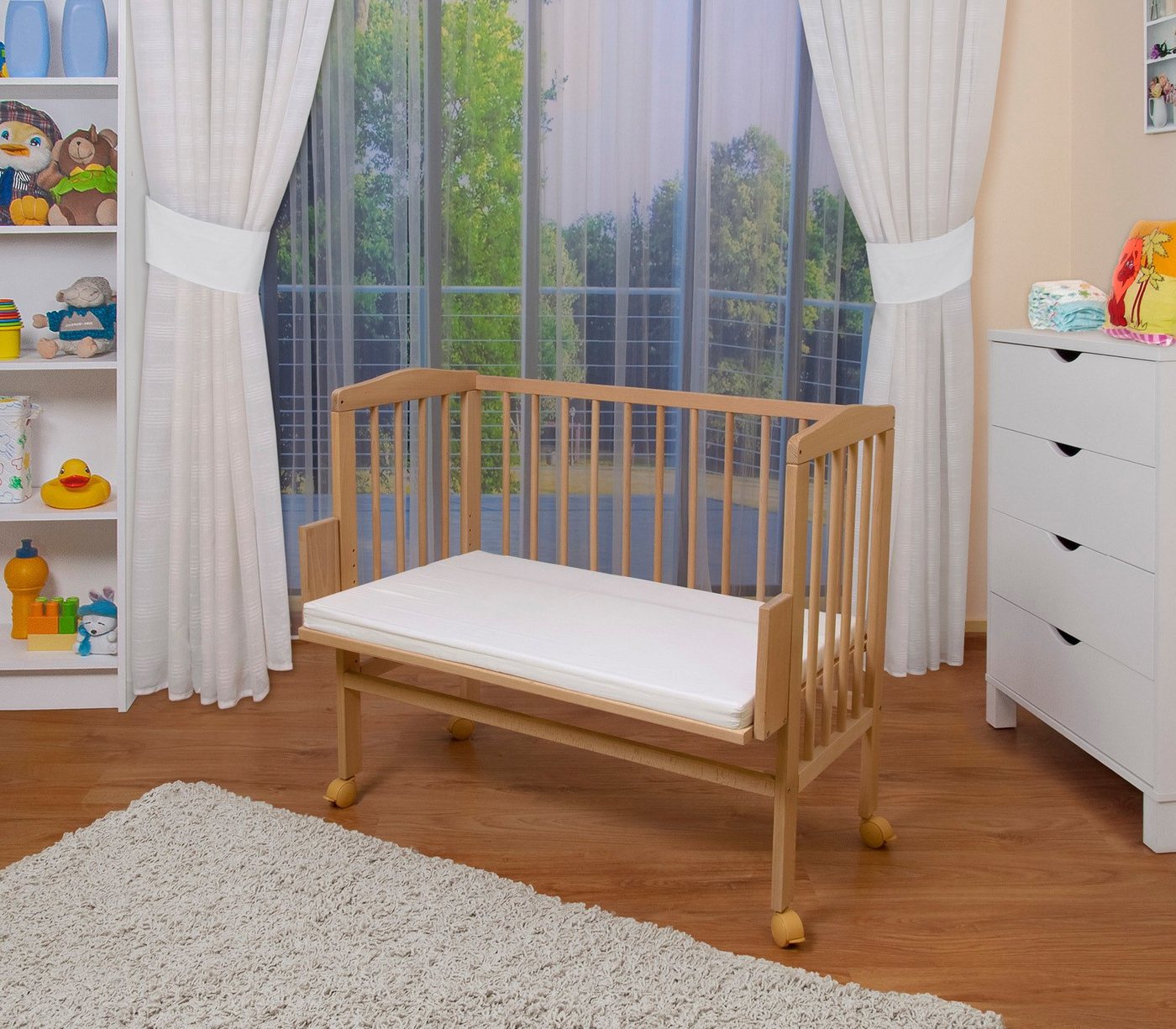 Waldin Beistellbett Baby Beistellbett mit Matratze, Buche massiv, verstellbar von Waldin