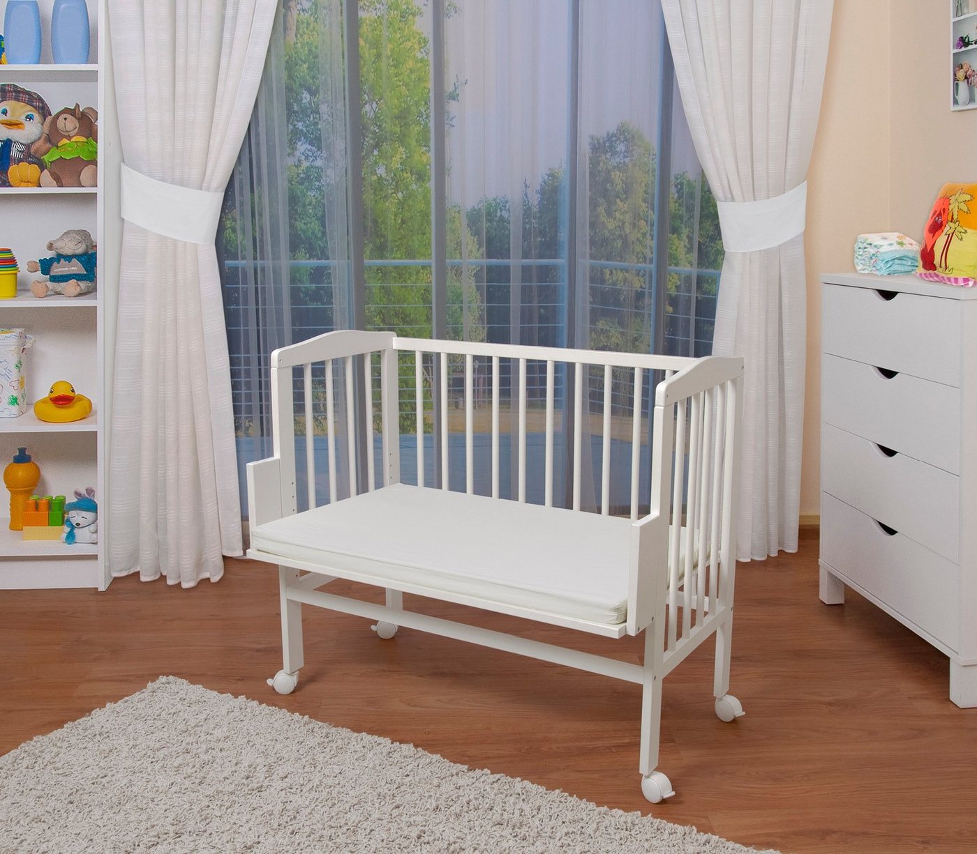 Waldin Beistellbett Baby Beistellbett mit Matratze, Buche massiv, verstellbar von Waldin