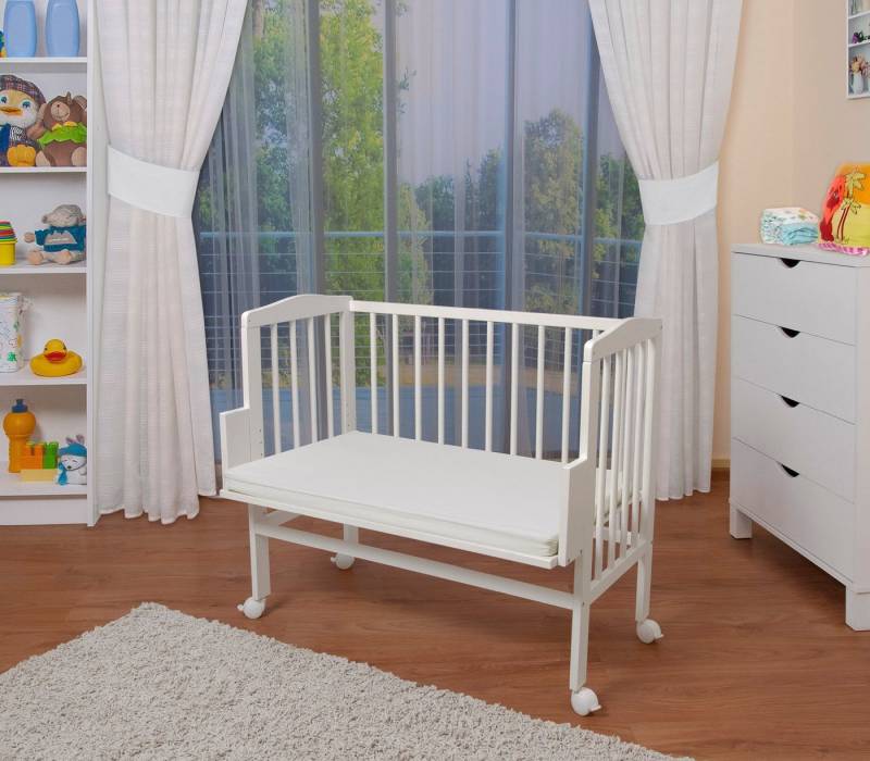 Waldin Beistellbett Waldin Baby Beistellbett mit Matratze, Buche massiv, verstellbar von Waldin