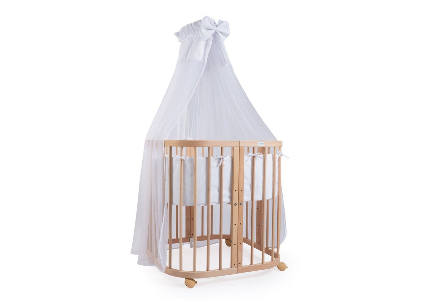 Waldin Beistellbett Mobiles Babybett aus Holz 7in1 mit Matratze, mitwachsend von Waldin