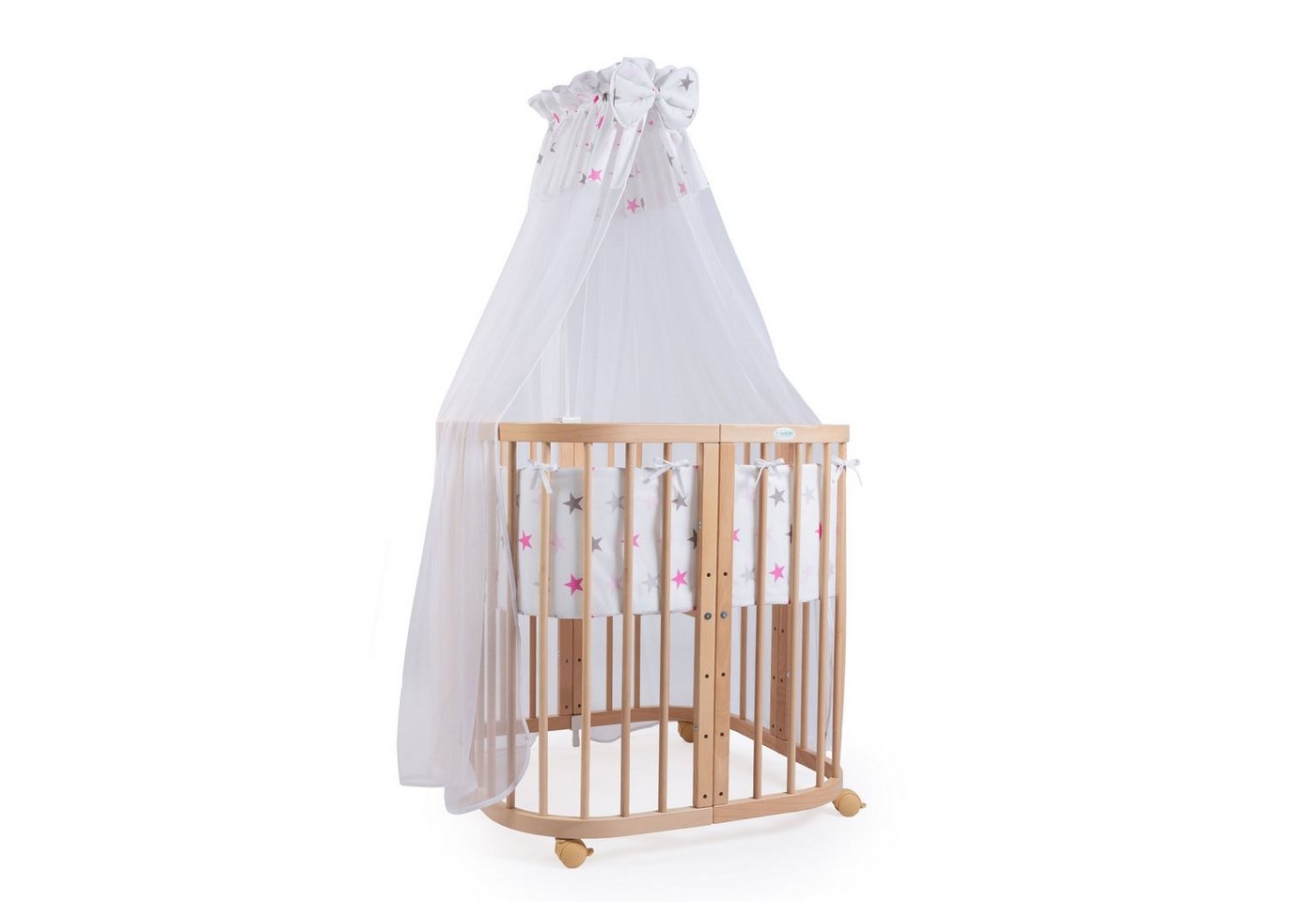 Waldin Beistellbett Mobiles Babybett aus Holz 7in1 mit Matratze, mitwachsend von Waldin