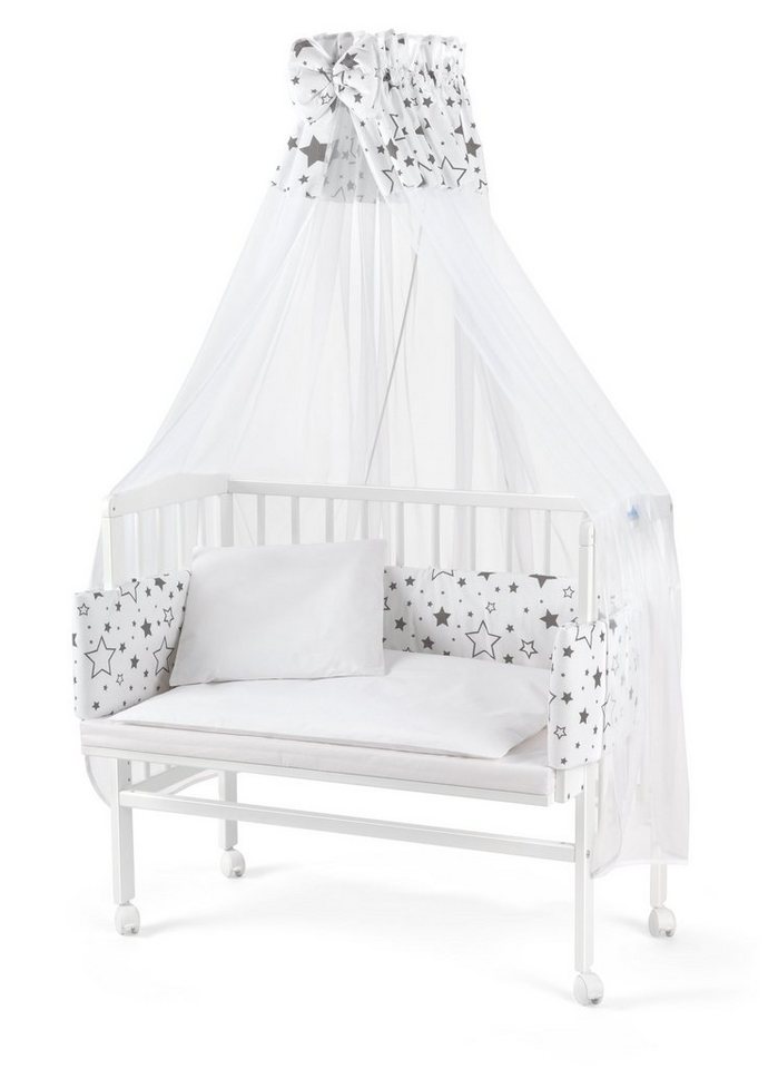 Waldin Beistellbett Waldin Baby Beistellbett,Matratze,Stoffset Buche massiv, verstellbar von Waldin