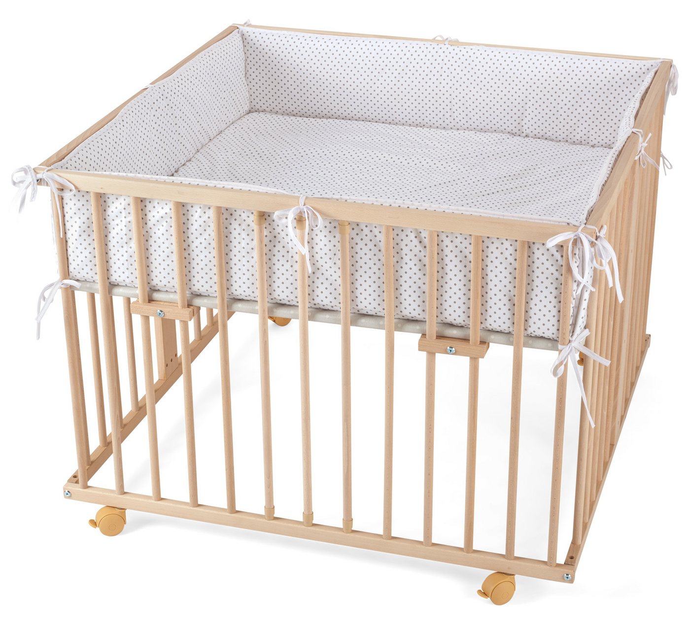 Waldin Laufstall Baby Laufgitter Laufstall ca. 100x100 cm, BUCHE MASSIV, verstellbar von Waldin