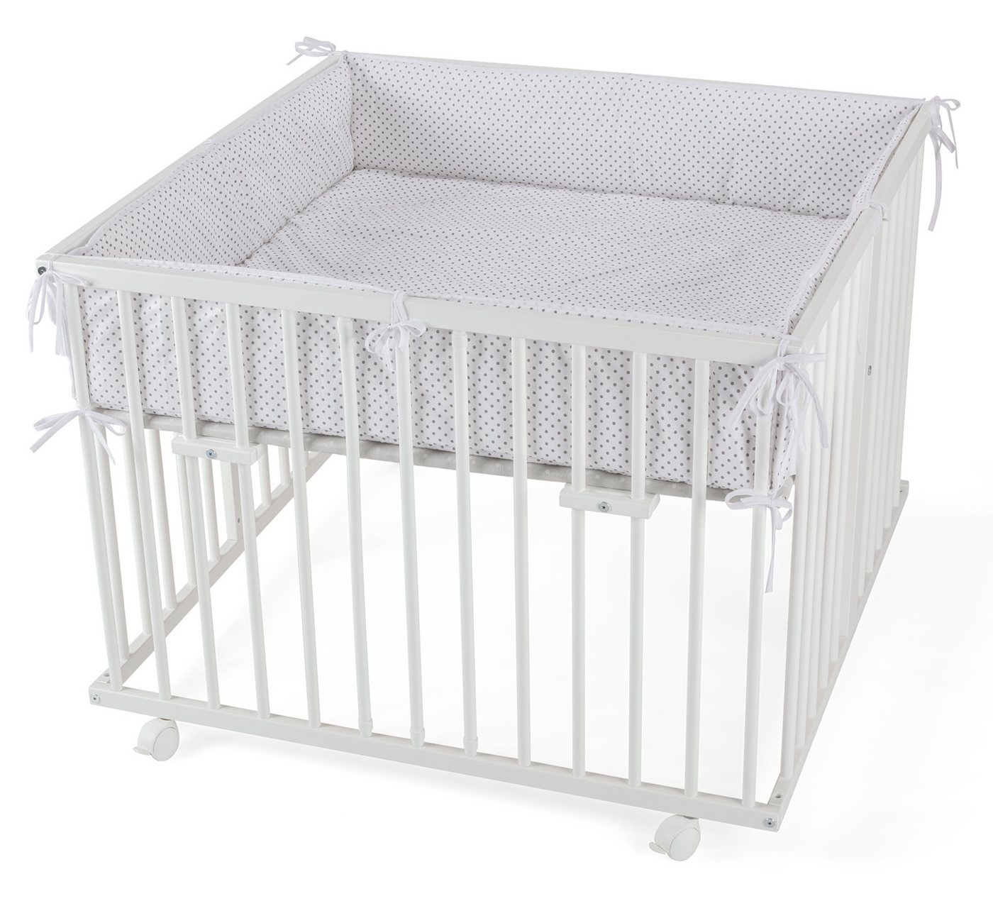 Waldin Laufstall Baby Laufgitter Laufstall ca. 100x100 cm, BUCHE MASSIV, verstellbar von Waldin