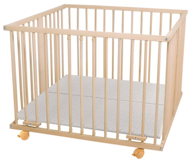 Waldin Laufstall Waldin Baby Laufgitter ca. 100x100 BUCHE MASSIV, höhen-verstellbar von Waldin