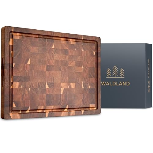 WALDLAND Premium Schneidebrett Holz Groß 40 x 30 x 3 cm I aus robustem Akazienholz I Holzbrett Küche I dickes Schneidebrett mit Saftrille I Stirnholz I Hirnholz WALDLAND Premium Schneidebrett Holz Groß 40 x 30 x 3 cm I aus robustem Akazienholz I Holzbrett Küche I dickes Schneidebrett mit Saftrille I Stirnholz I Hirnholz von Waldland