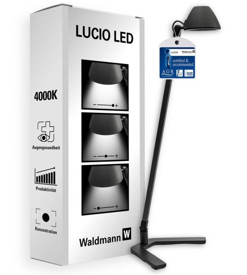Waldmann LED Schreibtischlampe, LUCIO HOME Schreibtisch Lampe & Arbeitsleuchte, Leselampe, 4000K, LED wechselbar, Neutralweiß, Mit Standfuß & USB, Für Homeoffice, Schreibtisch, Lernen & Gaming von Waldmann