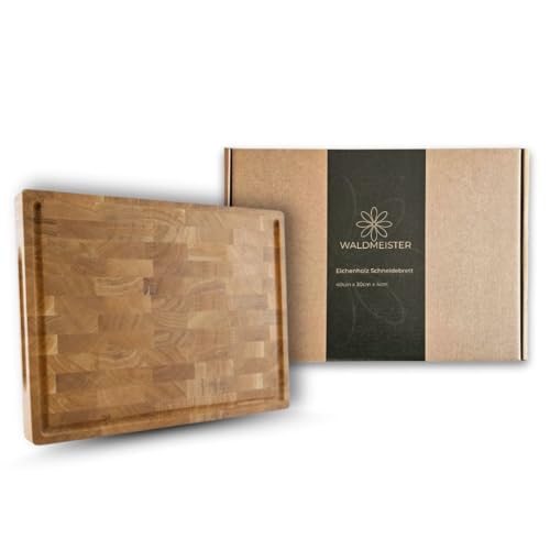 Waldmeister Schneidebrett - Eichen Hackblock - Holzbrett groß - Tranchierbrett mit Saftrille - Küchenbrett klingenschonend - (40x30cm) von Waldmeister