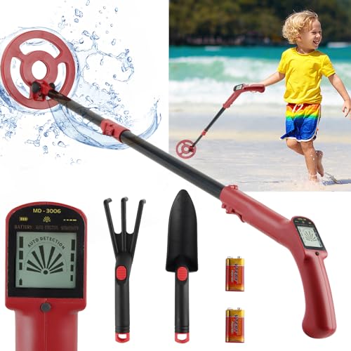 Waldspring Metalldetektor, Metalldetektor Kinder Rot, Metalldetektor Mit Batterie, Schaufel, Harke, Metalldetektor Kinder für Kinder Ab 6, 8, 10, 12 (Red) von Waldspring