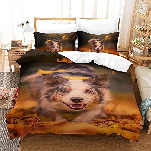 3D-Gedruckter Bettdeckenbezug, australischer Schäferhund, Bettbezug, Doppelbett, 3-teiliges Set, bedruckter Bettbezug, weiche Mikrofaser, Einzelbett, 135 x 200 cm von WalfiaA