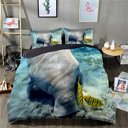 3D-Gedruckter Bettdeckenbezug Dugong Bettwäsche-Set, weicher Mikrofaser-Bettbezug für Teenager und Erwachsene (Einzelgröße 135 x 200 cm, 1 Bettbezug + 1 Kissenbezug) von WalfiaA