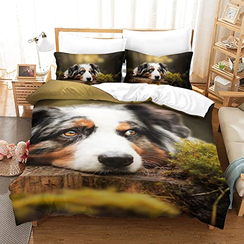 3D-gedruckte Bettwäsche, Bettbezug, australischer Schäferhund, Bedruckte Bettwäsche, Bettbezug, bedruckter Bettbezug, weiche Mikrofaser, Einzelbett, 135 x 200 cm von WalfiaA