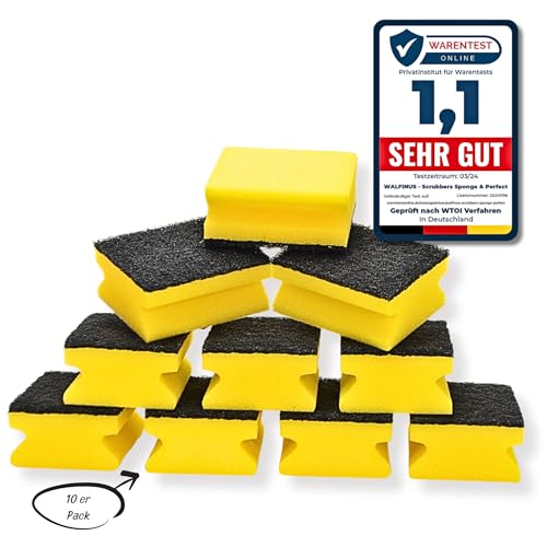 Scrubbers Sponge & Perfect 10er-Set Topfreiniger, Spülschwamm mit Schleifpartikeln für schwer entfernbaren Schmutz, Scheuerschwamm, waschbar - 60 Grad 9x7x4cm von Walfinus