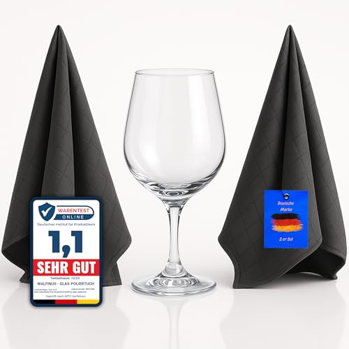 Walfinus Premium 2er-Set Grau Mikrofaser Gläserpoliertuch fusselfreies, streifenfreies, kratzerfreie Microfaser Glaspoliertuch für Spiegel und Hochglanzoberflächen ca 50-60cm Poliertücher von Walfinus