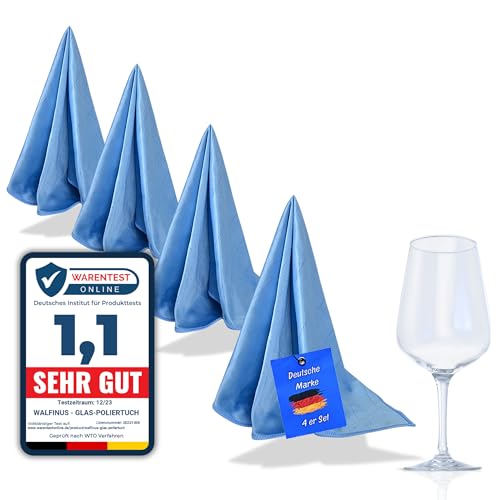 Walfinus Premium 4er-Set blau Mikrofaser Gläserpoliertuch fusselfreies, streifenfreies, kratzerfreie Microfaser Glaspoliertuch für Spiegel und Hochglanzoberflächen ca 50-60cm Poliertücher Walfinus Premium 4er-Set blau Mikrofaser Gläserpoliertuch fusselfreies, streifenfreies, kratzerfreie Microfaser Glaspoliertuch für Spiegel und Hochglanzoberflächen ca 50-60cm Poliertücher von Walfinus