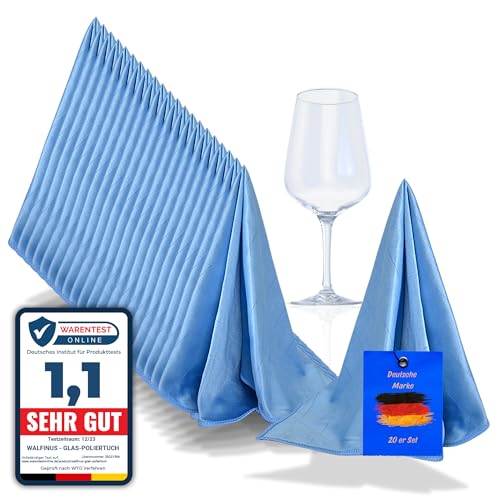 Walfinus Premium 20er-Set blau Mikrofaser Gläserpoliertuch fusselfreies, streifenfreies, kratzerfreie Microfaser Glaspoliertuch für Spiegel und Hochglanzoberflächen ca 50-60cm Poliertücher Walfinus Premium 20er-Set blau Mikrofaser Gläserpoliertuch fusselfreies, streifenfreies, kratzerfreie Microfaser Glaspoliertuch für Spiegel und Hochglanzoberflächen ca 50-60cm Poliertücher von Walfinus