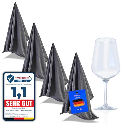 Walfinus Premium 4er-Set grau Mikrofaser Gläserpoliertuch fusselfreies, streifenfreies, kratzerfreie Microfaser Glaspoliertuch für Spiegel und Hochglanzoberflächen ca 50-60cm Poliertücher Walfinus Premium 4er-Set grau Mikrofaser Gläserpoliertuch fusselfreies, streifenfreies, kratzerfreie Microfaser Glaspoliertuch für Spiegel und Hochglanzoberflächen ca 50-60cm Poliertücher von Walfinus
