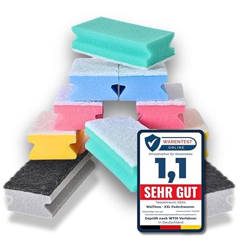 Walfinus Premium XXL 10 er-Set Kratzfreie Spülschwamm, Putzschwamm, Reinigungsschwamm, Küchenschwamm, zweiseitige, Scheuerschwamm, 2X Topfreiniger grau, waschbar-60 Grad 15x7x4cm wiederverwendbar von Walfinus