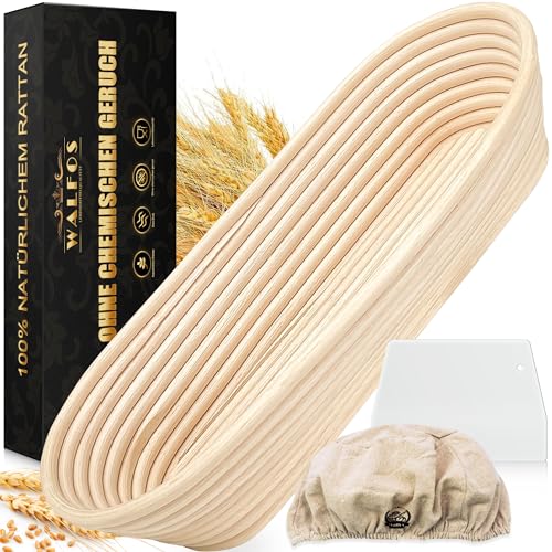 Gärkörbchen Oval, Walfos® Gärkorb zum Brotbacken-35cm Aus Natürlichem Rattan, Brot Gärkorb aus zum Brot Backen Set inkl für perfekt geformtes, mit Teigschaber. von Walfos