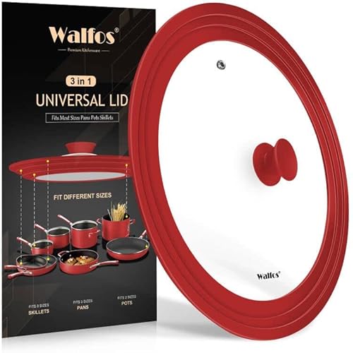Universal-Deckel für Töpfe, Pfannen und Pfannen – Walfos Pfannendeckel aus gehärtetem Glas mit hitzebeständigem Silikonrand, BPA-frei, große Topfdeckel, passend für 25,4 cm, 27,9 cm und 30,5 cm Universal-Deckel für Töpfe, Pfannen und Pfannen – Walfos Pfannendeckel aus gehärtetem Glas mit hitzebeständigem Silikonrand, BPA-frei, große Topfdeckel, passend für 25,4 cm, 27,9 cm und 30,5 cm von Walfos
