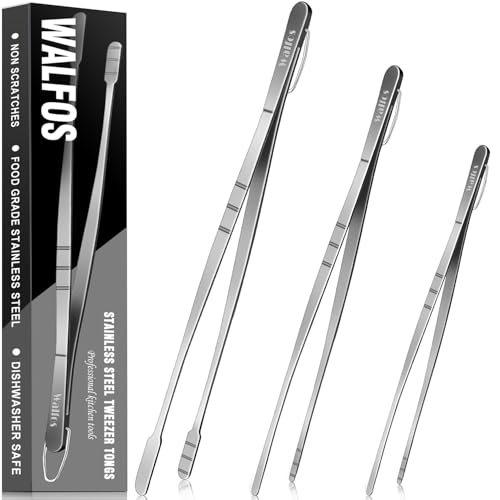 Walfos® Kochpinzette, Küchenpinzette，Grillpinzette, Pinzette küche Edelstahl, Pinzette lange Küchenpinzette aus Rostfreiem, kochpinzette edelstahl, Perfekt zum Familienfeiern,3 Stück-20+25+30CM von Walfos