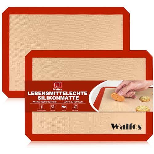 Walfos 44×33cm Backmatte aus Silikon (2er Set) Antihaftbeschichtung Backfolie Silikonmatte Wiederverwendbare，Hitzebeständige Backunterlage,BPA frei, umweltbewusst und gesund backen, spülmaschinenfest von Walfos