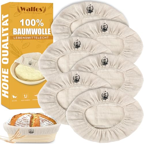 Walfos 6 PCS Brot Gärkorb Tuch, Leinen Liner Backen Teig Korb Abdeckung Liner, Sauerteig Banneton Gärung Tuch, Gärung Korb Leinen Liner für Backen liefert (Oval) von Walfos