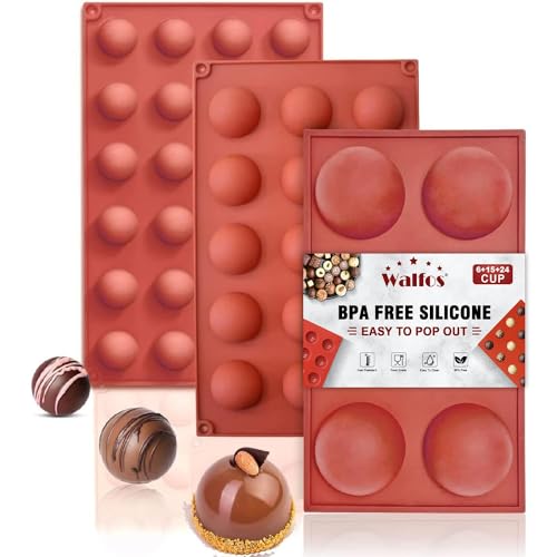 Walfos Bonbon- & Schokoladenformen, Hemisphere Halbkugel-Silikonform, 3 Packungen Backform zur Herstellung von Schokolade, Kuchen, Gelee, Dome-Mousse von Walfos