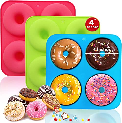 Walfos Donut-Form aus Silikon, 10,2 cm, groß, antihaftbeschichtet, einfach herausspringen, hitzebeständig, BPA-frei und spülmaschinenfest, für Donut-Kuchen, Bagels, 3 Stück von Walfos
