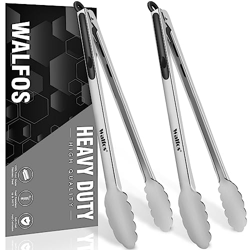 Walfos Grillzange, robuste Grillzange, Edelstahl und rutschfester, hitzebeständiger Griff, Grillzange, ideal zum Kochen, Grillen, Wenden und Grillen (2 Stück, 43,2 cm) von Walfos