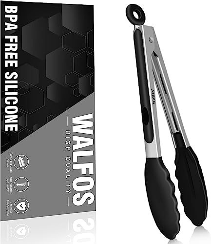 Walfos Küchenzange Hitzebeständige Kochzange, Thickened Stainless Steel and BPA Free Silicone Tips, Great for Cooking, Grilling, 23cm Food tongs von Walfos