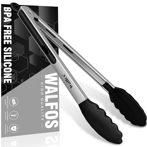 Walfos Küchenzange Grillzange Hitzebeständige Kochzange,Verdickter Edelstahl und BPA-freie Silikonspitzen, Great for Cooking, Grilling, 30.5cm Food tongs von Walfos