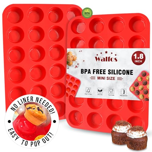 Walfos Mini Silikon Cupcake Pan Set,2 Stück Mini 24 Tassen Muffin Form, BPA frei und spülmaschinenfest, Antihaft-Silikon-Backform, ideal für die Herstellung von Muffin-Kuchen von Walfos