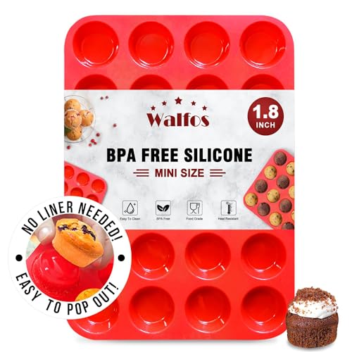 Walfos Mini Silikon Muffinform, 24 Tassen Mini Cupcake Pfanne, BPA-frei und spülmaschinenfest, Antihaft-Silikon Backform, ideal für die Herstellung von Muffin Kuchen, Torte, Brot von Walfos