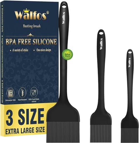 Walfos Silikon-Backpinsel, 3er-Set, hitzebeständiger Silikon-Backpinsel Küchenpinsel zum Kochen BBQ Grillen，Lebensmittelqualität Silikonpinsel und BPA-frei von Walfos
