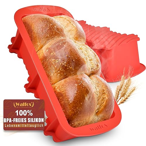 Walfos® Silikon Backform, 2er Set Brotbackform Silikon, Antihaft Silikon Kuchenform, Kuchen, Brownies, Hackbraten, BPA Free & Spülmaschinenfest 23x9.5x6.5 CM von Walfos