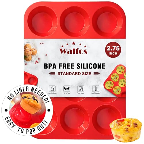 Walfos Silikon-Muffinform - 12 Tassen Normale Silikon-Cupcake-Pfanne, Antihaft-Silikon Ideal für die Herstellung von Muffin-Kuchen, Torten, Brot - BPA-frei und spülmaschinenfest von Walfos