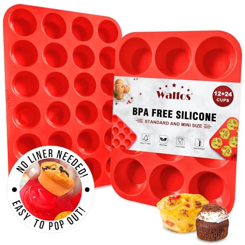 Walfos Silikon-Muffinform-Set - reguläre 12 Tassen Silikon-Muffinform und Mini 24 Tassen Cupcake-Form und spülmaschinenfest,BPA-frei,ideal für die Herstellung von Muffin-Kuchen, Tart, Brot Walfos Silikon-Muffinform-Set - reguläre 12 Tassen Silikon-Muffinform und Mini 24 Tassen Cupcake-Form und spülmaschinenfest,BPA-frei,ideal für die Herstellung von Muffin-Kuchen, Tart, Brot von Walfos