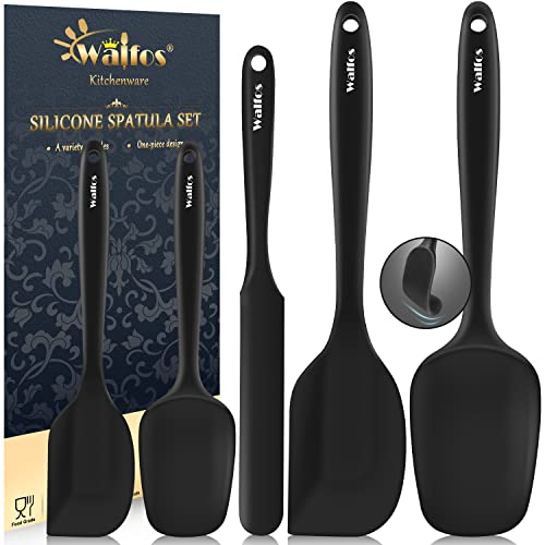 Walfos Silikon Spachtel, Hitzebeständige bis 600°F, Antihaft-Küchenbackwerkzeuge Silikon Spatel Set mit Metallkern Ideal für Kochen und Backen (5 Stück Schwarze Spatel) von Walfos