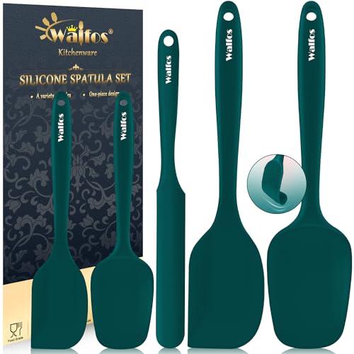 Walfos Silikon-Spachtel-Set, 5 Stück, (315 °C), hitzebeständig, dunkelgrün, Küchenschaber, einteilig, nahtloses Design, perfekt zum Kochen, Mischen und Backen, BPA-frei und spülmaschinenfest von Walfos
