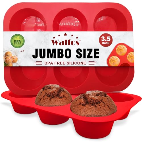 Walfos Silikon Texas Muffinform Set - 6 Tassen Jumbo Antihaft-Form, Einfach Auspoppen! Perfekt für Egg Muffin, Big Cupcake - BPA-frei und Spülmaschinenfest, 2er-Set von Walfos