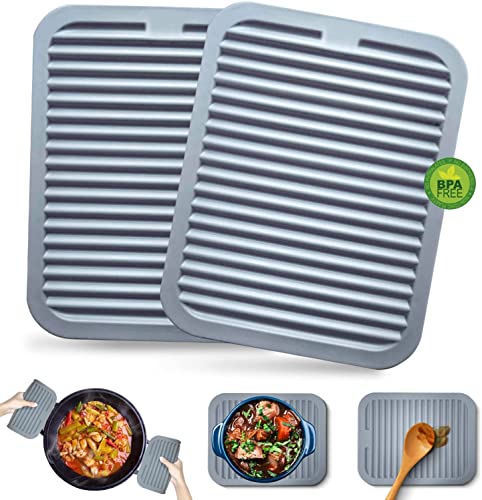 Walfos Silikon-Untersetzer für heiße Töpfe und Pfannen – 2 Stück heiße Pads für Küchentheke, (27x21 cm) hitzebeständige Silikon-Tischmatte – Mehrzweck-Untersetzer für heiße Gerichte, Matte, Grau von Walfos