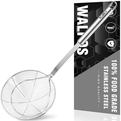 Walfos Spinnen-Sieb – 14 cm Edelstahl-Fritteusenschaufel, Küchen-Spinnen-Sieb mit Griff, zum Kochen von Fritteuse, Nudeln, Spaghetti, Nudeln, Gemüse, Ei von Walfos