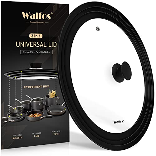 Walfos Universaldeckel für Kochgeschirr mit 24,1 cm, 26,7 cm und 27,9 cm Durchmesser, passend für Töpfe, Pfannen und Pfannen – Walfos Pfannendeckel aus gehärtetem Glas mit hitzebeständigem Walfos Universaldeckel für Kochgeschirr mit 24,1 cm, 26,7 cm und 27,9 cm Durchmesser, passend für Töpfe, Pfannen und Pfannen – Walfos Pfannendeckel aus gehärtetem Glas mit hitzebeständigem von Walfos