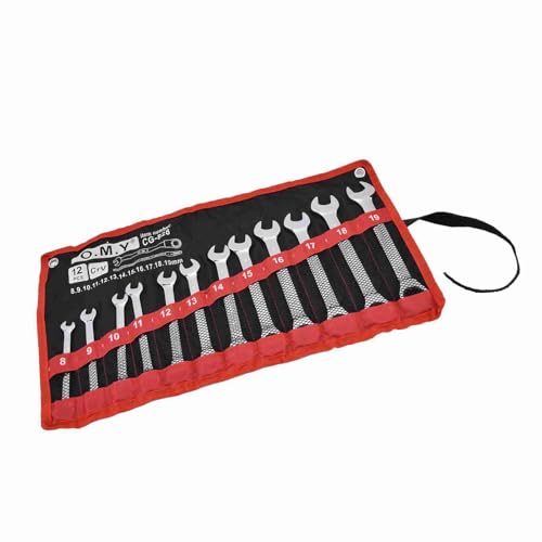 12-teiliges Ratschenschlüssel Set, Metrische Kombination Ringmaulschlüssel Set, Chrom Vanadium Stahl Schraubenschlüssel, 8-19mm Ringschlüssel Set, mit um 180° Drehbarem Biegekopf (fester Kopf) von Walfront