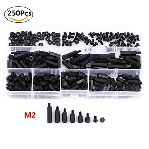 250pcs M2 M3 Hex Spalte Unentschieden Verlängerungssäule Schrauben Muttern Sortiment Kit mit Aufbewahrungsbox, schwarz 250pcs M2 M3 Hex Spalte Unentschieden Verlängerungssäule Schrauben Muttern Sortiment Kit mit Aufbewahrungsbox, schwarz von Walfront
