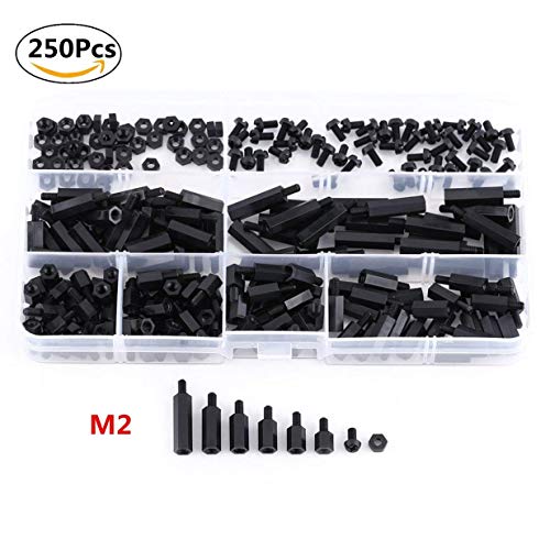 250pcs M2 M3 Hex Spalte Unentschieden Verlängerungssäule Schrauben Muttern Sortiment Kit mit Aufbewahrungsbox, schwarz von Walfront