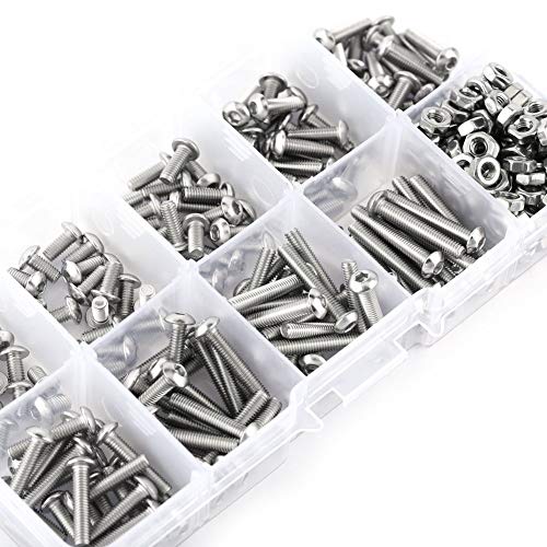 340pcs 304 Edelstahl-Sechskant-Steckschlüssel-Kopfschrauben Bolzen Muttern Sortiments-Kit mit Aufbewahrungsbox, M3 x 5,6,8,10,12,14,16,18,20mm von Walfront