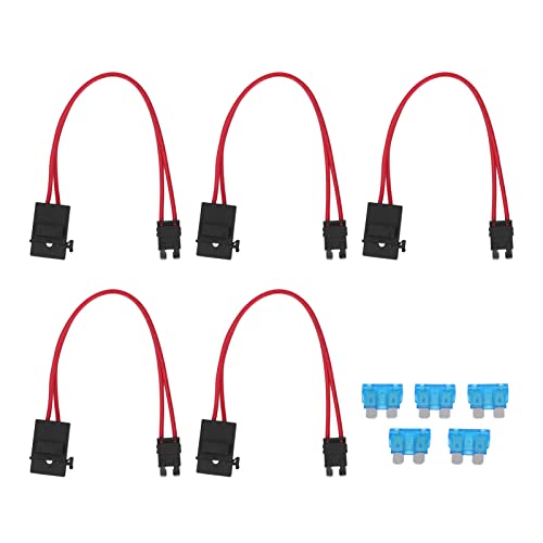 Walfront 5 StüCk Auto-Sicherungshalter Stecker PC Heavy Duty Kabel VerläNgerung Mini Mini Sicherungshalter Stecker FüR Fahrzeug ATM 20A 16AWG mit 5 Sicherungen LeitungsläNge 230mm (AKT M 19,1 mm) von Walfront