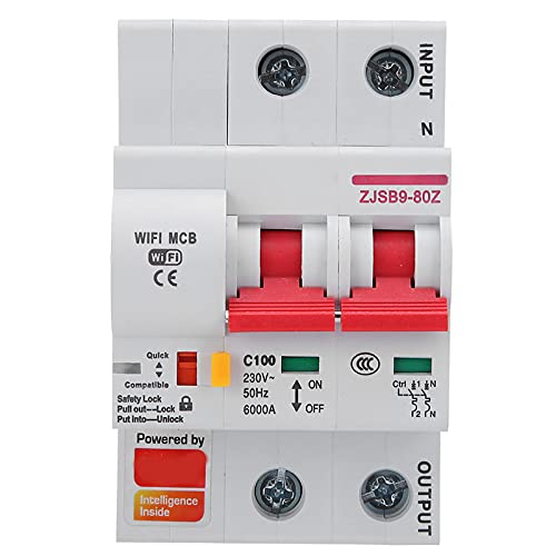 AC220 V WLAN-Schutzschalter, intelligent, Miniatur PA66-DSM, feuerfeste Schutzhülle, unterstützt WLAN, Handy, App-Fernbedienung (2P 100 A) von Walfront